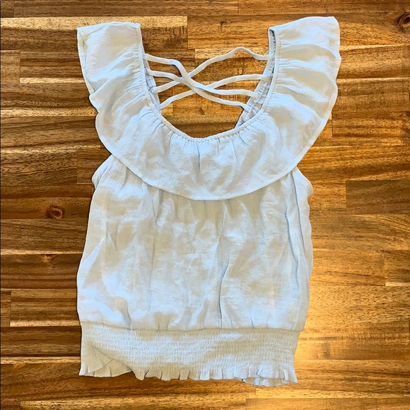 Mine Ruffle Sleeve Light Blue Sleeveless Top - Picture 2 of 5